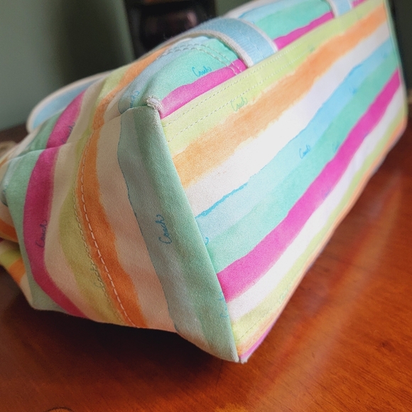 Coach Hampton Water Color Stripe Canvas Tote Tan Leather Trim #10067 - Picture 11 of 16